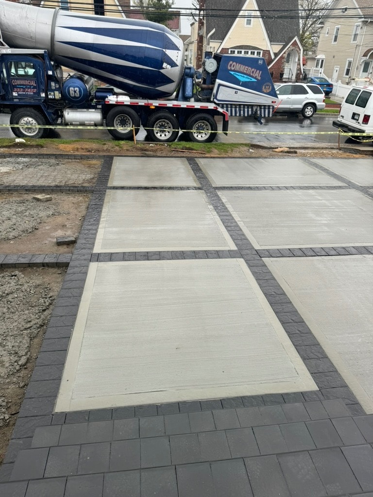 Concrete Slab & Charcoal Paver Driveway